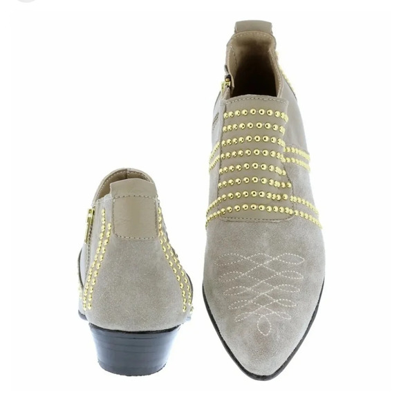 ANINE BING Charlie Low Grey Suede Gold Studded Point Toe Side Zip Shoe 37/7 - Picture 3 of 16